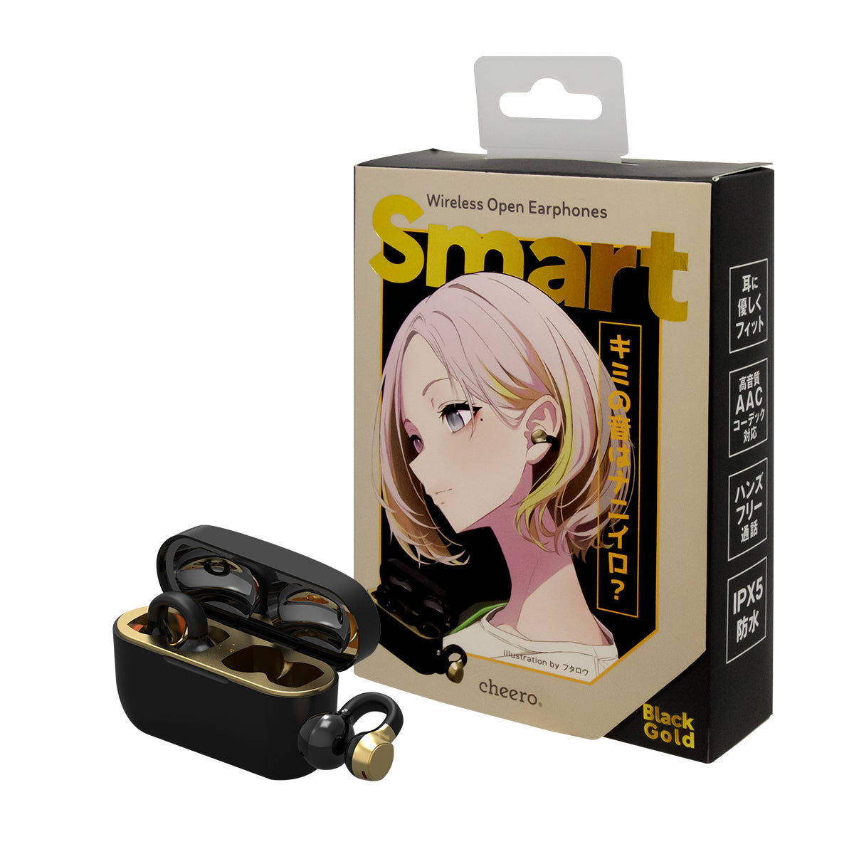 cheero Wireless Open Earphones Smart Black × Gold