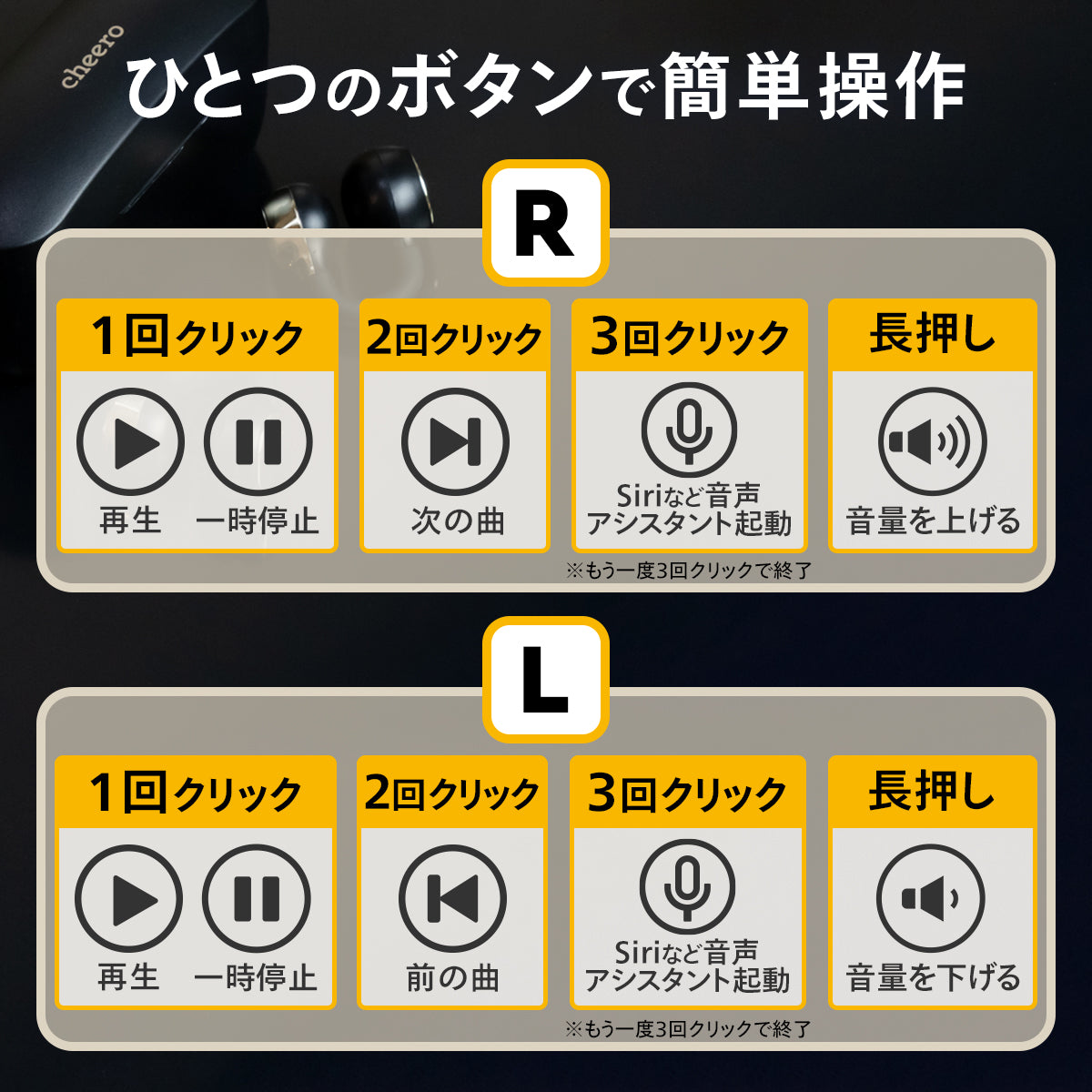 cheero Wireless Open Earphones Smart Black × Gold