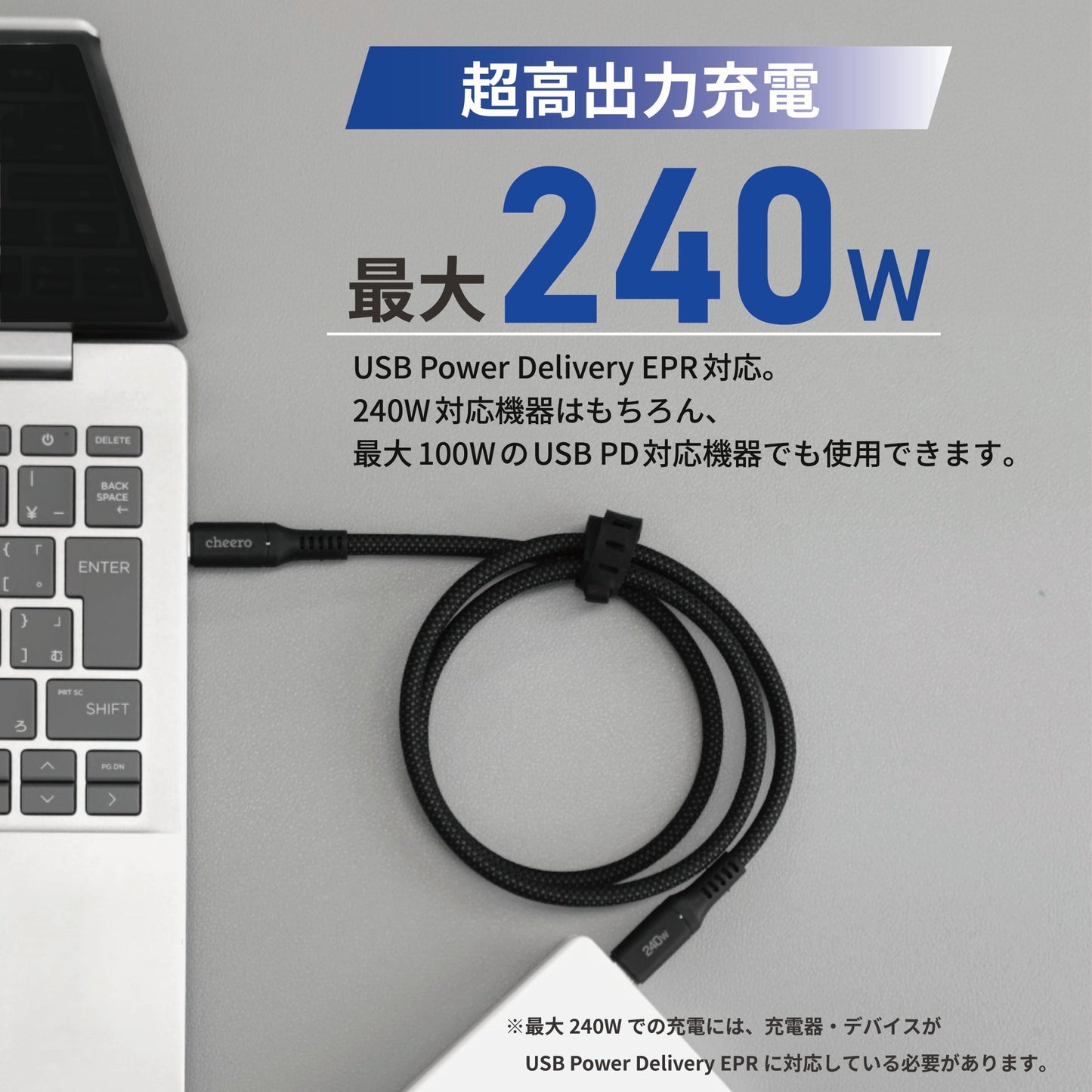 cheero USB-C to C Fast Cable 240W