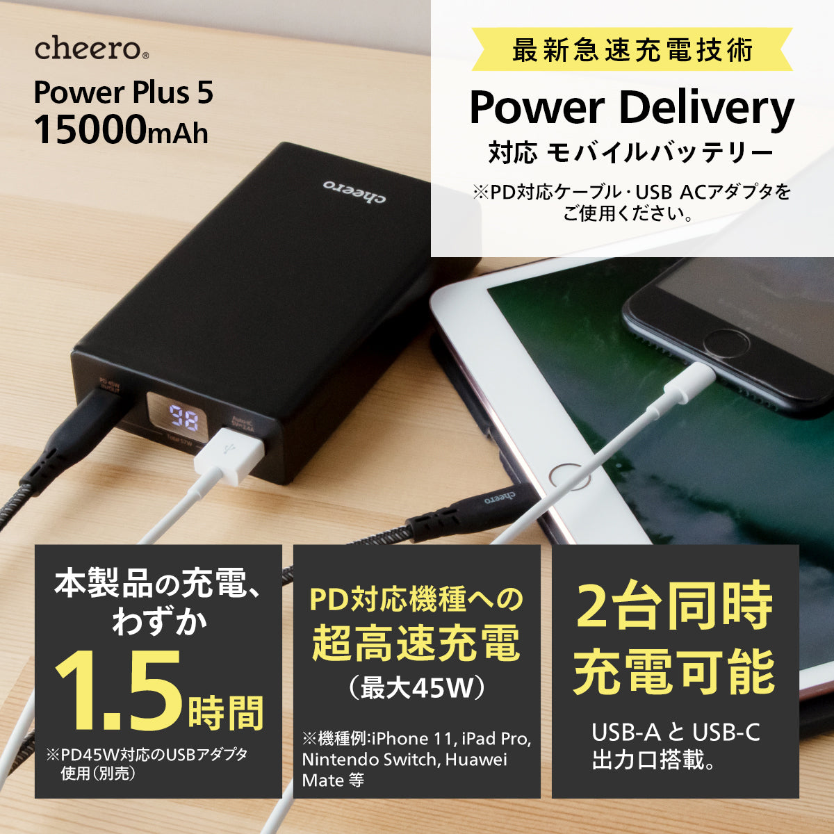 cheero Power Plus 5 15000mAh with Power Delivery 45W